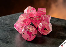 Load image into Gallery viewer, Lab Dice: Shimmer Ignis/Gold Polyhedral 7-Dice Set (with bonus die)
