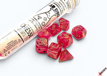 Load image into Gallery viewer, Lab Dice: Shimmer Ignis/Gold Polyhedral 7-Dice Set (with bonus die)