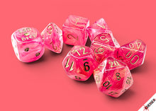 Load image into Gallery viewer, Lab Dice: Shimmer Ignis/Gold Polyhedral 7-Dice Set (with bonus die)