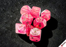 Load image into Gallery viewer, Lab Dice: Shimmer Ignis/Gold Polyhedral 7-Dice Set (with bonus die)