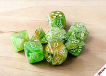 Load image into Gallery viewer, Lab Dice: Marble Sour Green/white Polyhedral 7-Dice Set (with bonus die)