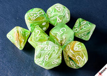 Load image into Gallery viewer, Lab Dice: Marble Sour Green/white Polyhedral 7-Dice Set (with bonus die)