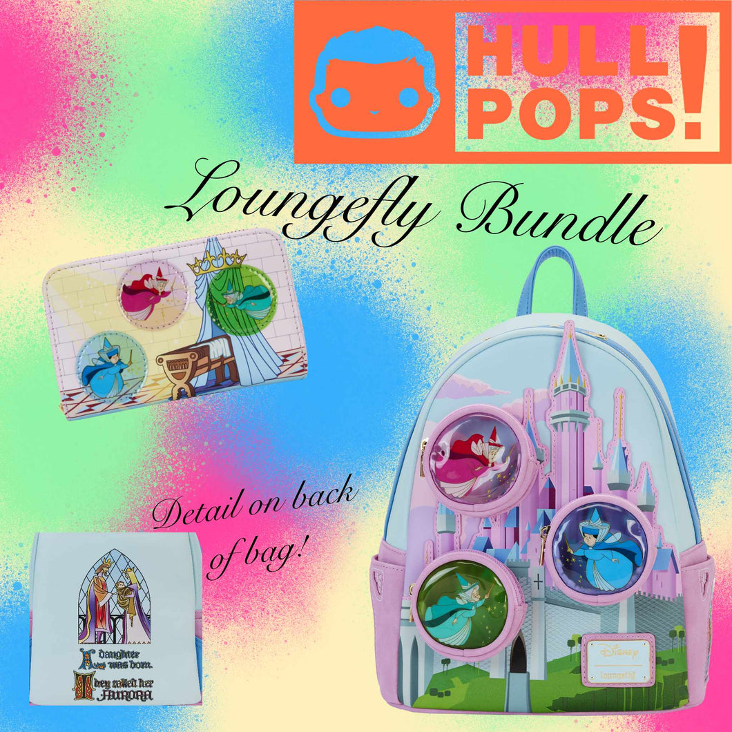 Disney Sleeping Beauty Stained Glass Castle Backpack & Wallet Bundle